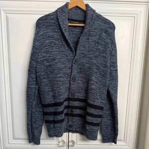 Banana Republic Factory Men’s L Blue Marled Shawl Collar Cardigan Navy Stripes